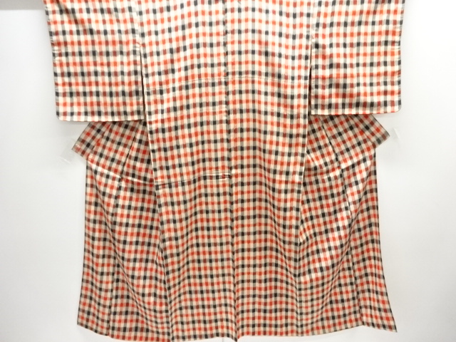 JAPANESE KIMONO / ANTIQUE OMESHI KIMONO / TAISHO ROMAN STYLE / WOVEN GRID